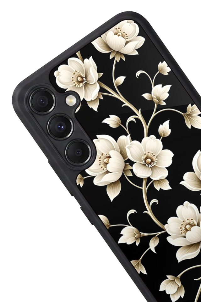 Samsung Galaxy A34 Uyumlu Yaldizli Cicek Tasarımlı Glossy Premium Kılıf
