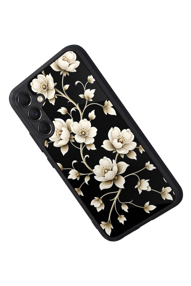 Samsung Galaxy A34 Uyumlu Yaldizli Cicek Tasarımlı Glossy Premium Kılıf
