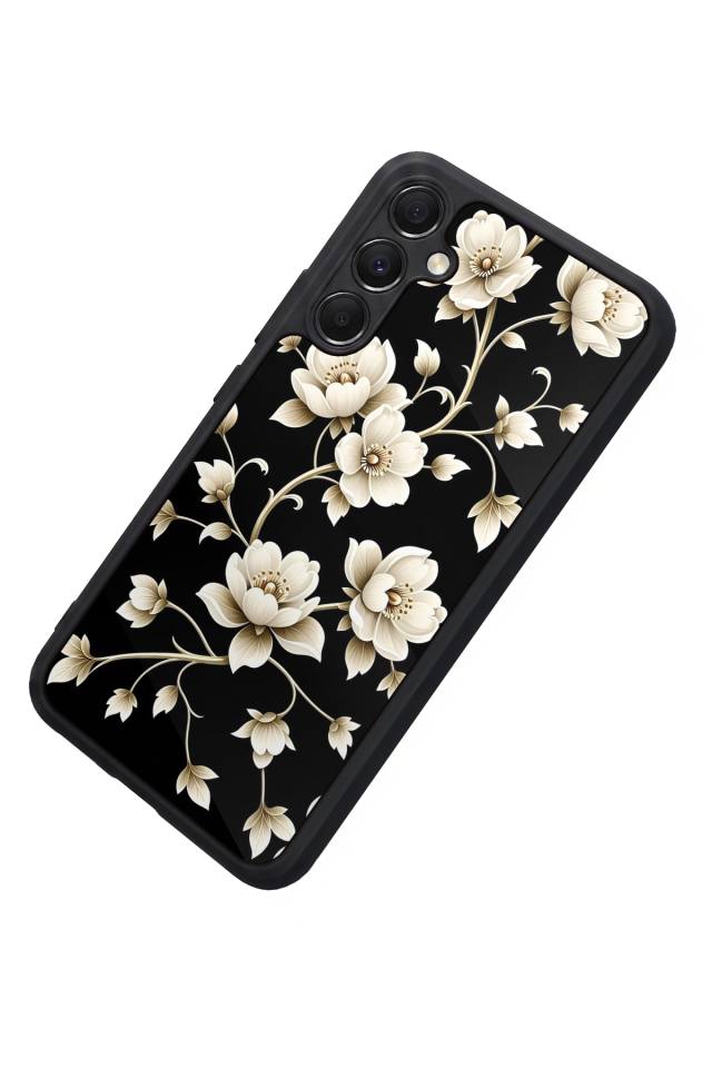 Samsung Galaxy A34 Uyumlu Yaldizli Cicek Tasarımlı Glossy Premium Kılıf