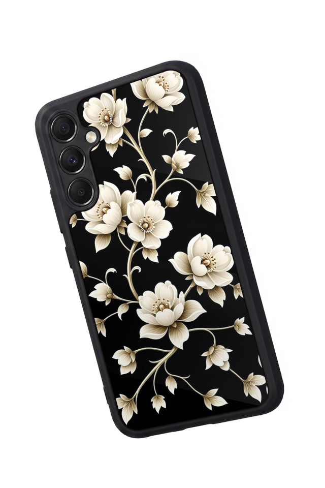 Samsung Galaxy A34 Uyumlu Yaldizli Cicek Tasarımlı Glossy Premium Kılıf