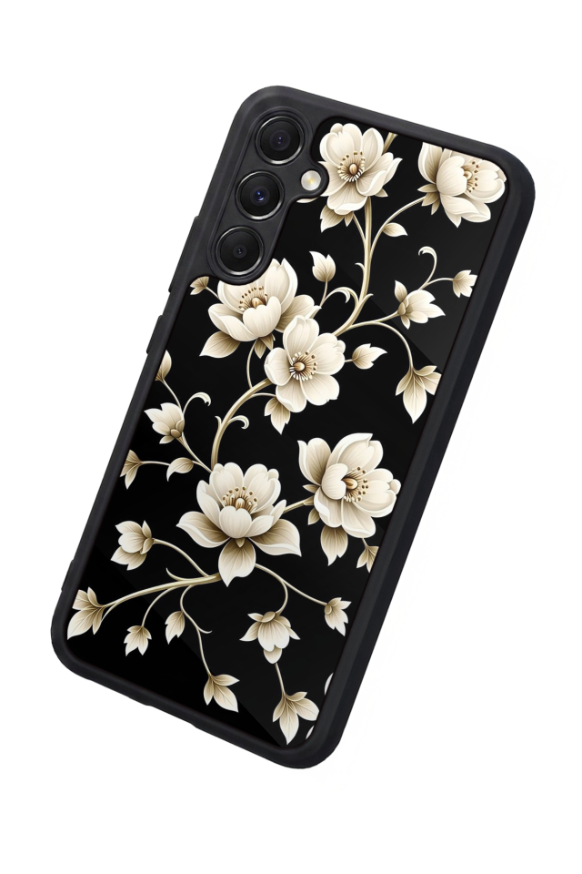 Samsung Galaxy A34 Uyumlu Yaldizli Cicek Tasarımlı Glossy Premium Kılıf