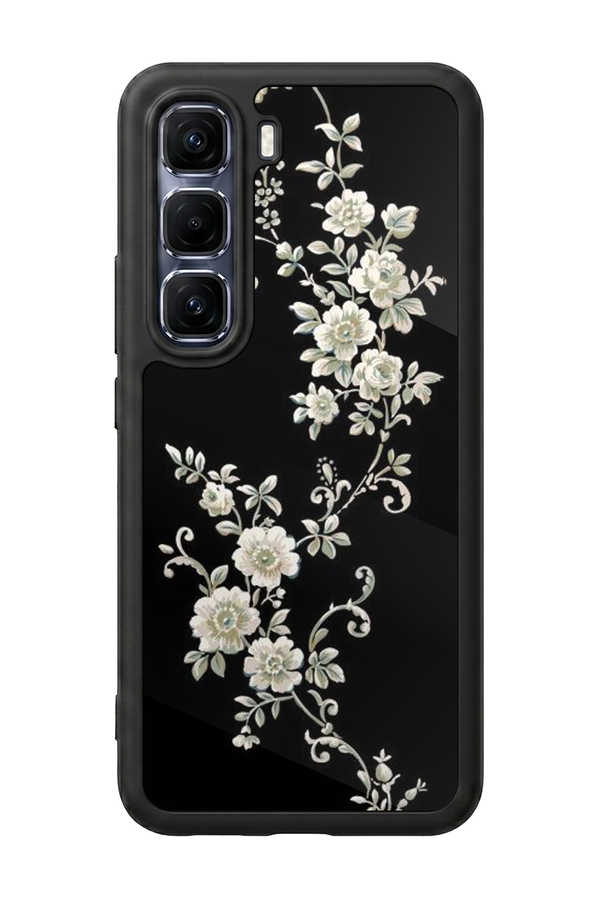 Infinix Hot 60 Pro Plus Uyumlu Yaldizli Cicek Tasarımlı Glossy Premium Kılıf