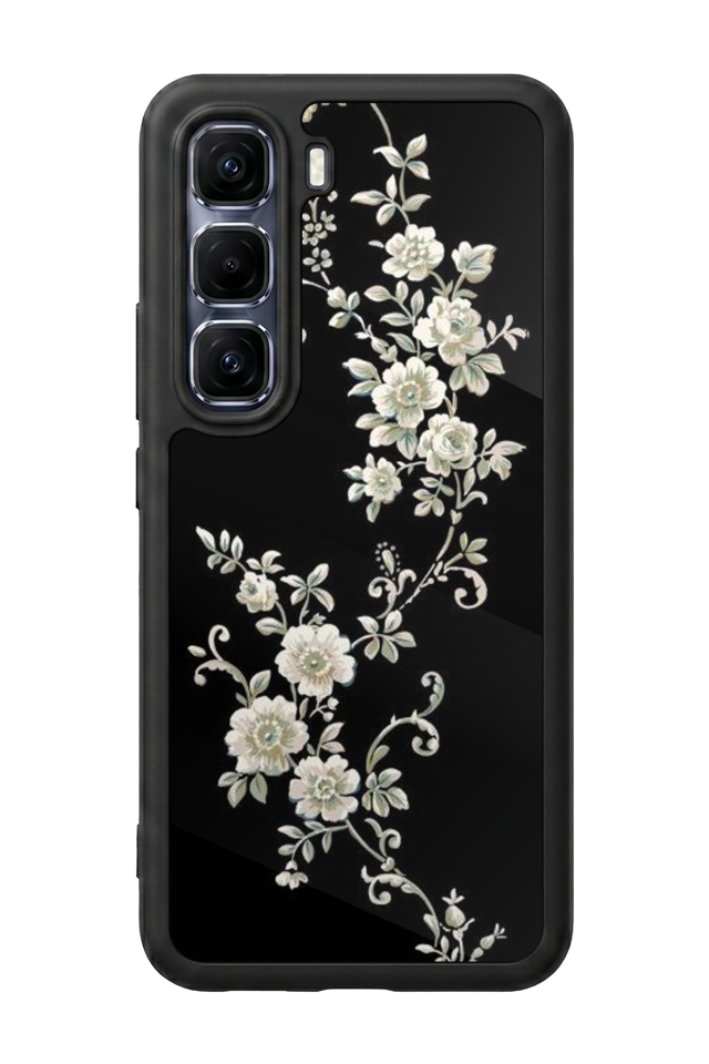 Infinix Hot 60 Pro Plus Uyumlu Yaldizli Cicek Tasarımlı Glossy Premium Kılıf