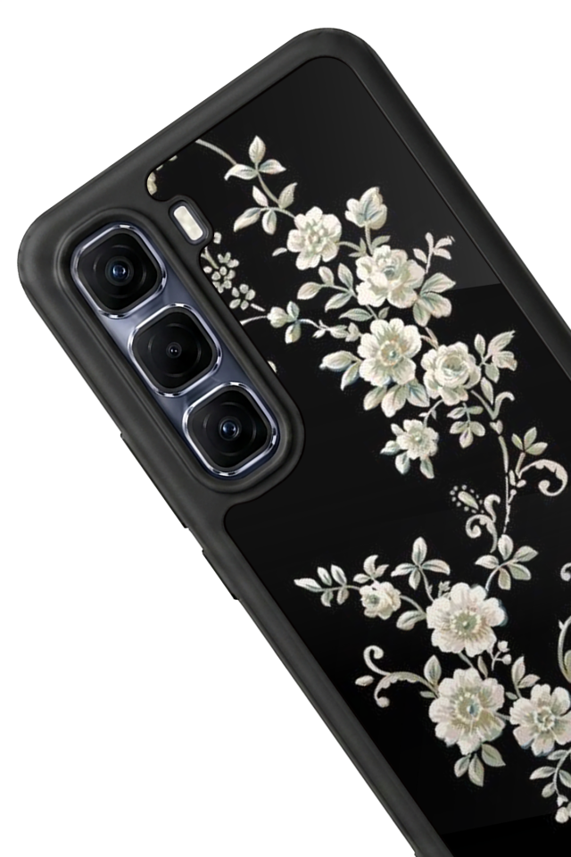 Infinix Hot 60 Pro Plus Uyumlu Yaldizli Cicek Tasarımlı Glossy Premium Kılıf