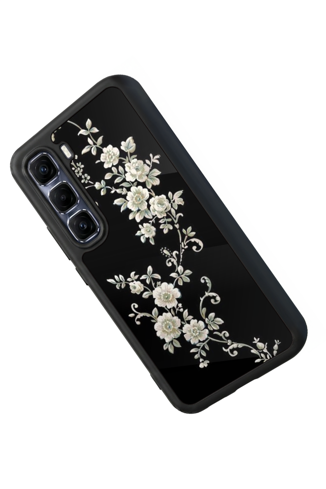 Infinix Hot 60 Pro Plus Uyumlu Yaldizli Cicek Tasarımlı Glossy Premium Kılıf
