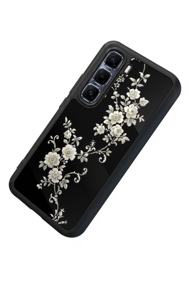 Infinix Hot 60 Pro Plus Uyumlu Yaldizli Cicek Tasarımlı Glossy Premium Kılıf