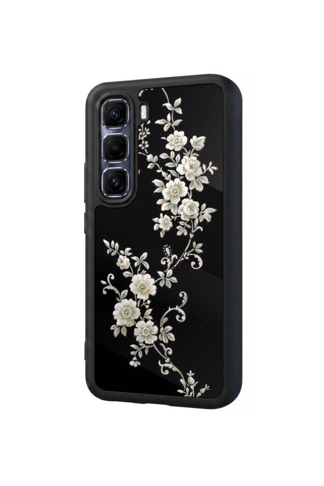 Infinix Hot 60 Pro Plus Uyumlu Yaldizli Cicek Tasarımlı Glossy Premium Kılıf