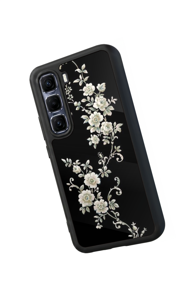Infinix Hot 60 Pro Plus Uyumlu Yaldizli Cicek Tasarımlı Glossy Premium Kılıf