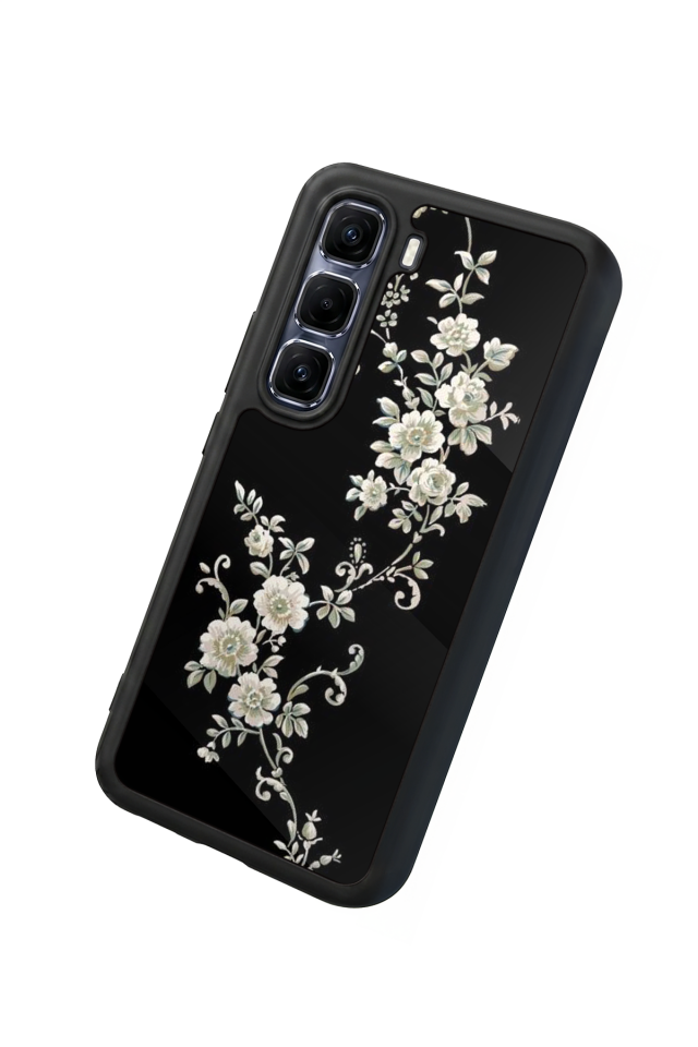 Infinix Hot 60 Pro Plus Uyumlu Yaldizli Cicek Tasarımlı Glossy Premium Kılıf