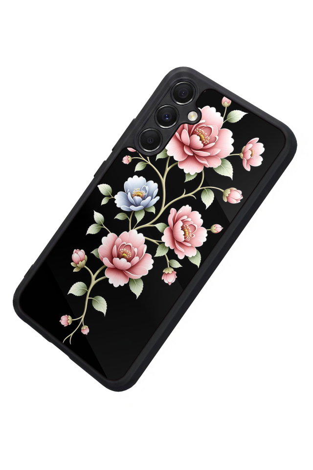 Samsung Galaxy A34 Uyumlu Yaldizli Cicek Tasarımlı Glossy Premium Kılıf