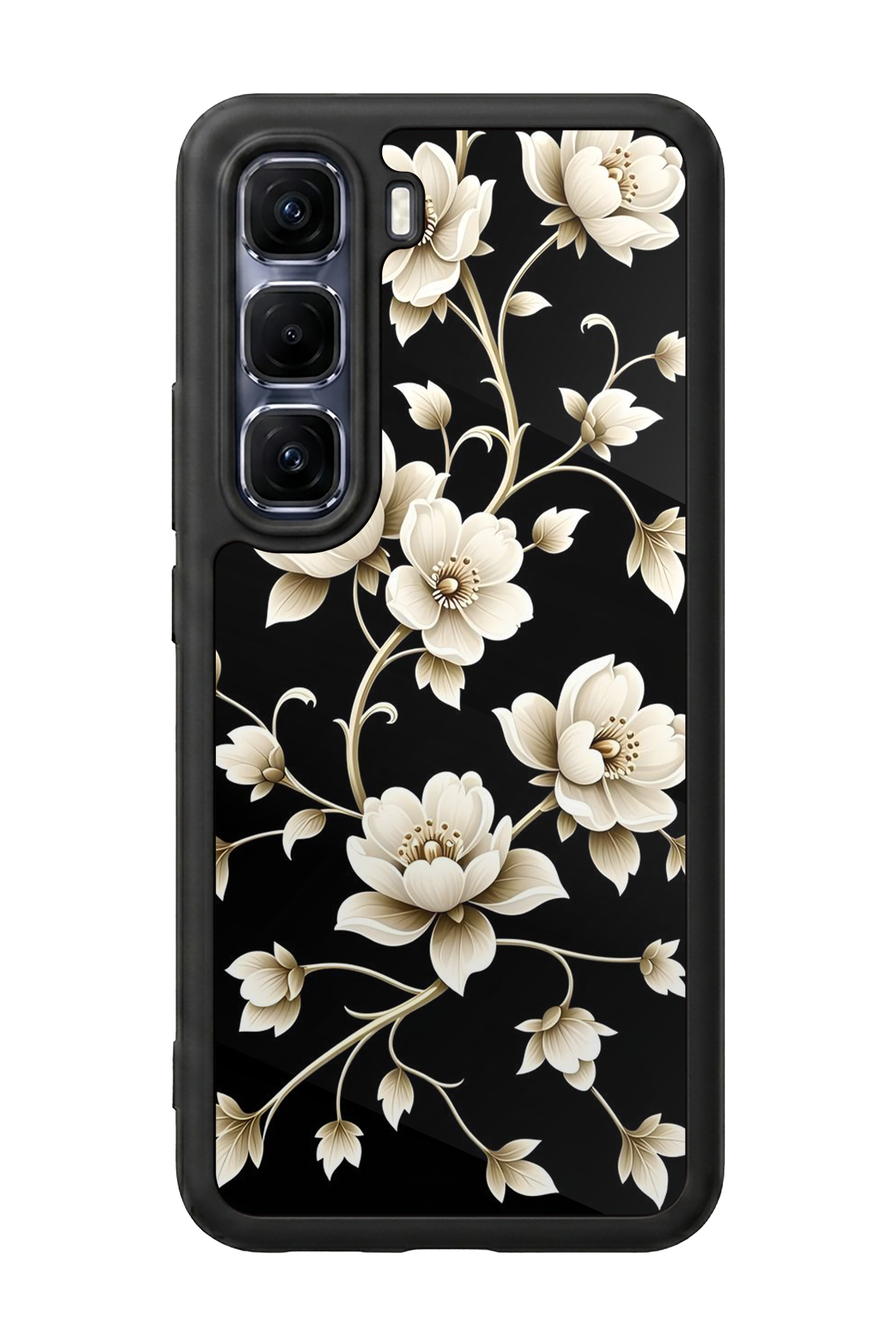 Infinix Hot 60 Pro Plus Uyumlu Yaldizli Cicek Tasarımlı Glossy Premium Kılıf