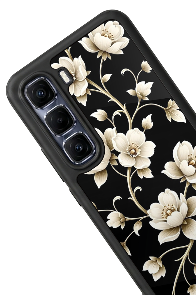 Infinix Hot 60 Pro Plus Uyumlu Yaldizli Cicek Tasarımlı Glossy Premium Kılıf