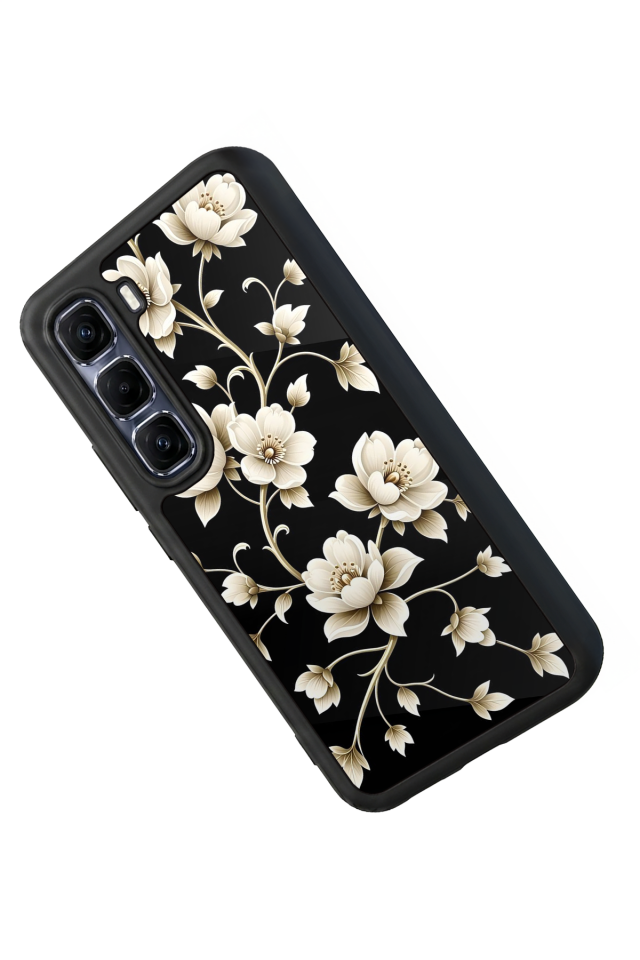 Infinix Hot 60 Pro Plus Uyumlu Yaldizli Cicek Tasarımlı Glossy Premium Kılıf