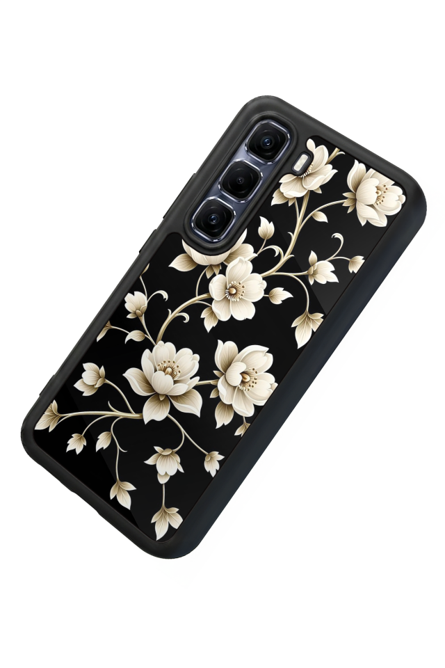 Infinix Hot 60 Pro Plus Uyumlu Yaldizli Cicek Tasarımlı Glossy Premium Kılıf
