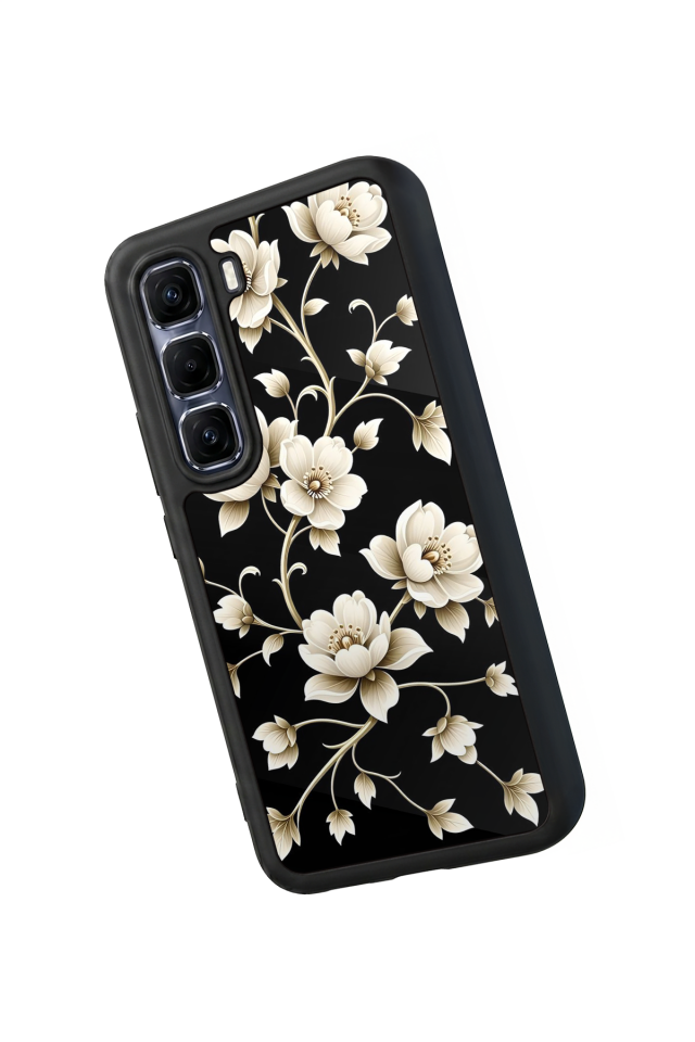 Infinix Hot 60 Pro Plus Uyumlu Yaldizli Cicek Tasarımlı Glossy Premium Kılıf