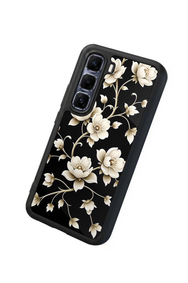 Infinix Hot 60 Pro Plus Uyumlu Yaldizli Cicek Tasarımlı Glossy Premium Kılıf