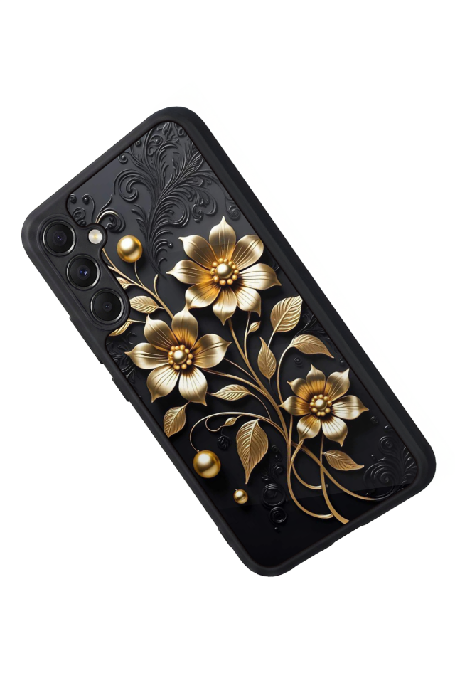 Samsung Galaxy A34 Uyumlu Yaldizli Cicek Tasarımlı Glossy Premium Kılıf