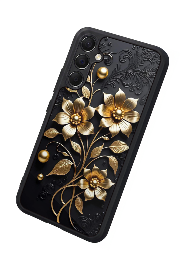 Samsung Galaxy A34 Uyumlu Yaldizli Cicek Tasarımlı Glossy Premium Kılıf